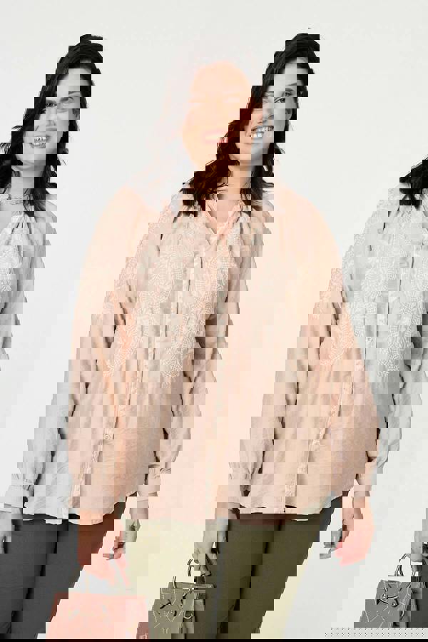 Pink | Curve Floral Embroidered Relaxed Shirt