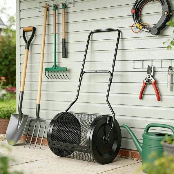 Compost Spreader, 20" Peat Moss Spreader with Detachable U-Shaped Handle and Metal Mesh Basket