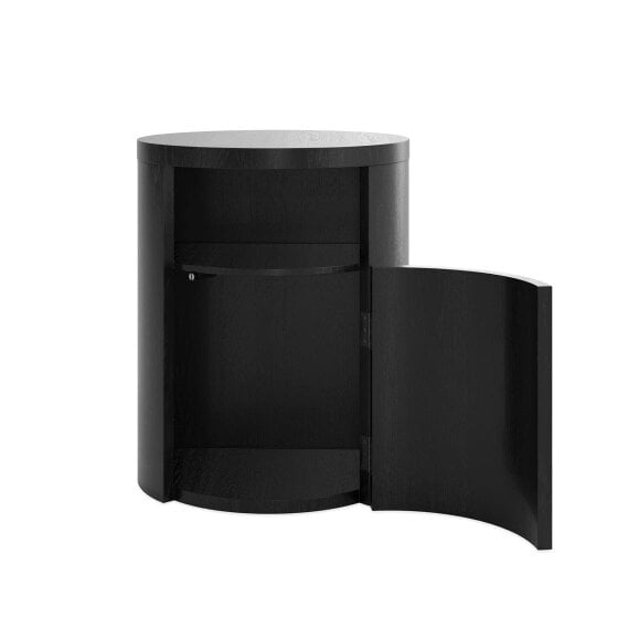 Wyld Haus Yori Round Black Bedside Cabinet 1 Door Open Shelf