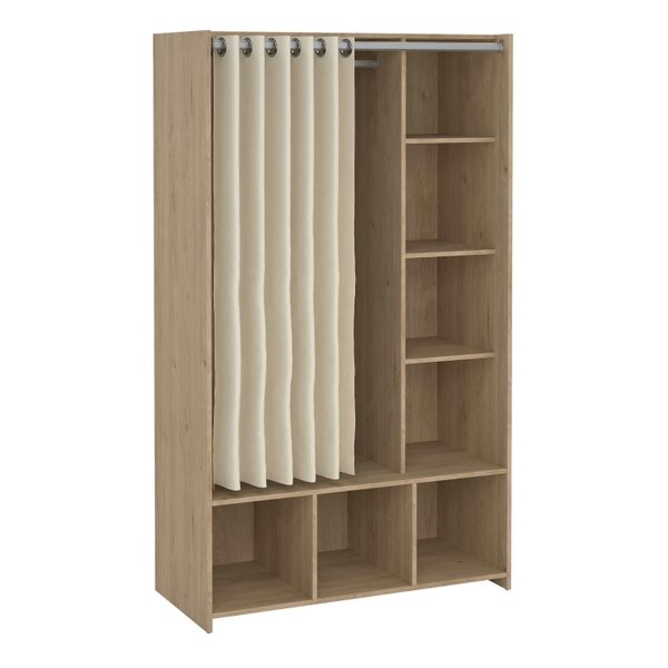 Wyld Haus Uppsala Open Wardrobe Unit in Jackson Hickory Oak with a Beige Textile Curtain