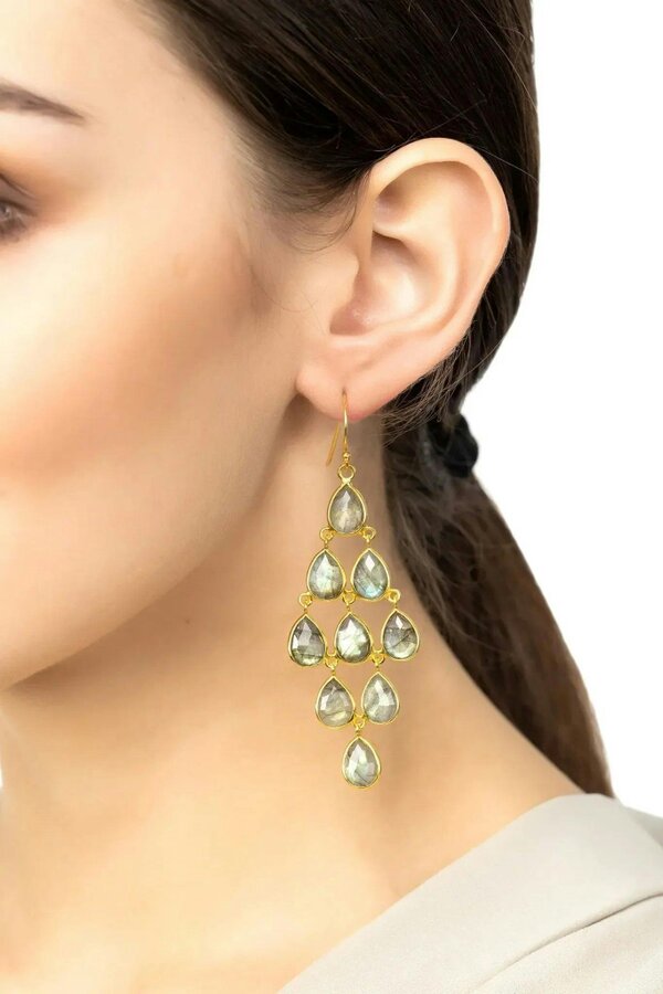 Latelita Erviola Gemstone Cascade Earrings Gold Labradorite