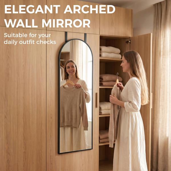 HOMCOM 40 x 110 cm Full Length Hanging Mirror, Arched Mirror, Black