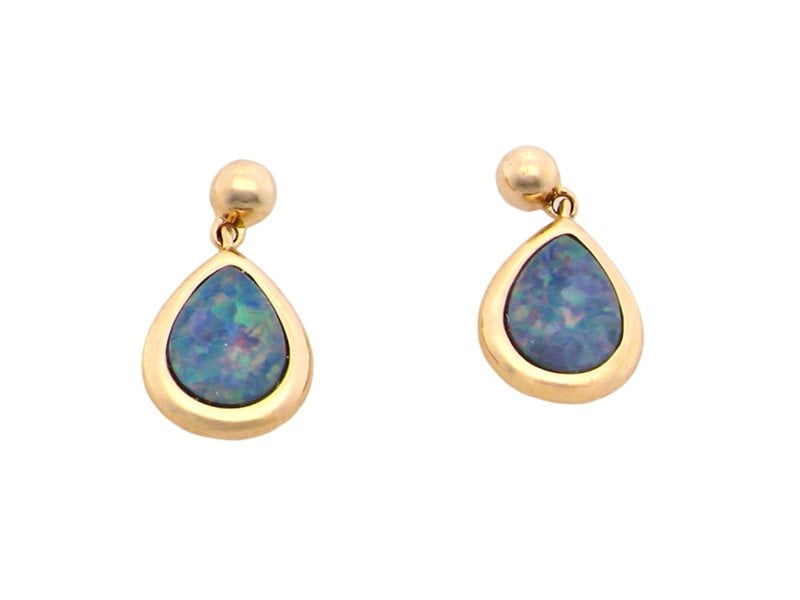 Vintage Tom A pair of pear shaped Opal doublet earrings