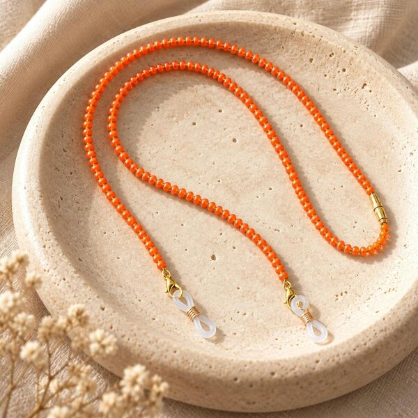 The Colourful Aura Orange Beaded Soft 65 cm Glass Chain Lanyard Holder