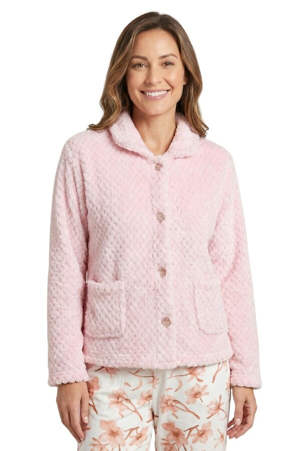 Camille Womens Supersoft Popcorn Textured Fleece Button Up Bed Jacket