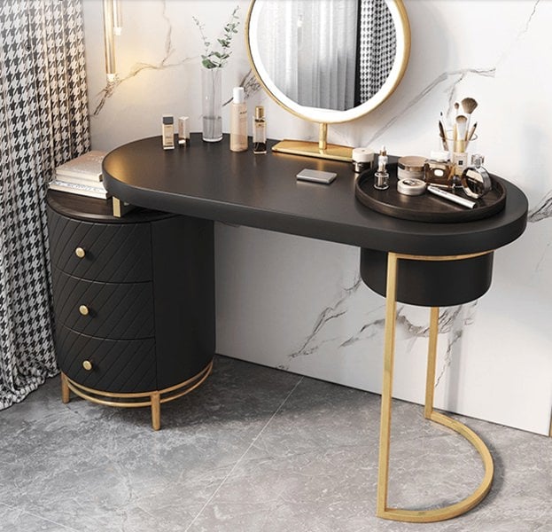 Tandy Dressing Table, Green/ White/ Black And Gold-Rit Concept-Black-No Stool-Rit Concept