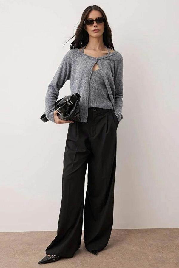 WOVCOR 2-Piece Boat Neck Soft Texture Blouse-Cardigan Knitwear Set