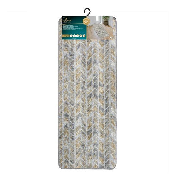 JVL Fiora Machine Washable Indoor Runner and Mat Set - Quartz Chevron