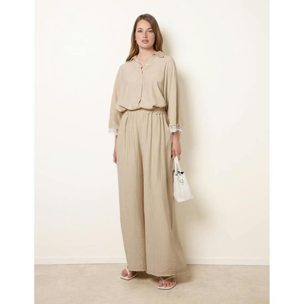 Blue Vanilla Crinkle Viscose Wide Leg Trousers