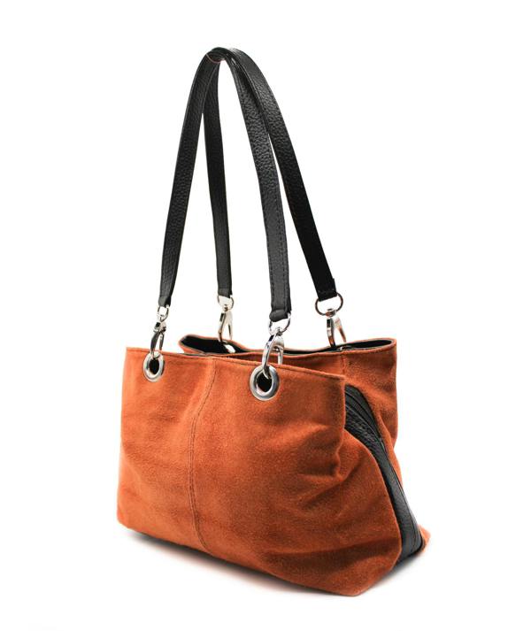 Kitise Real Italian Suede Vivid Colours Small 3 Compartments Tote Bag Stylish Shoulder Handbag