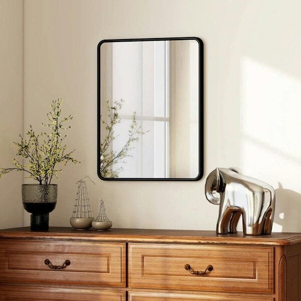 Bobobiy Rectangular Wall Mirror with HD Glass - Black