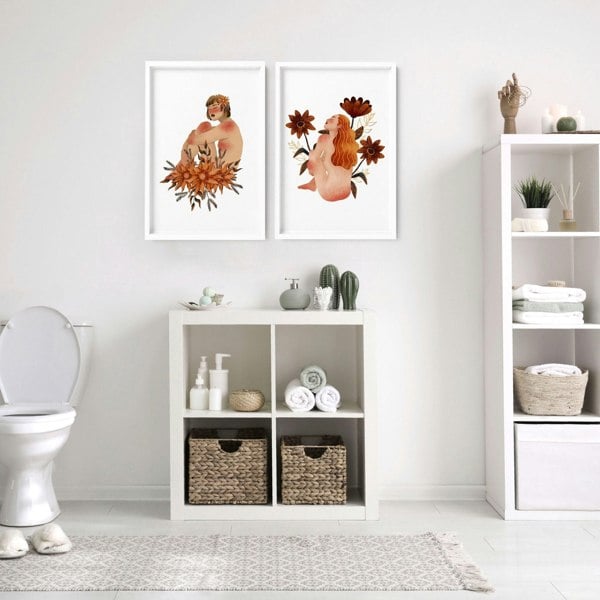 Framed pictures for bathrooms | set of 2 Ladies wall art prints