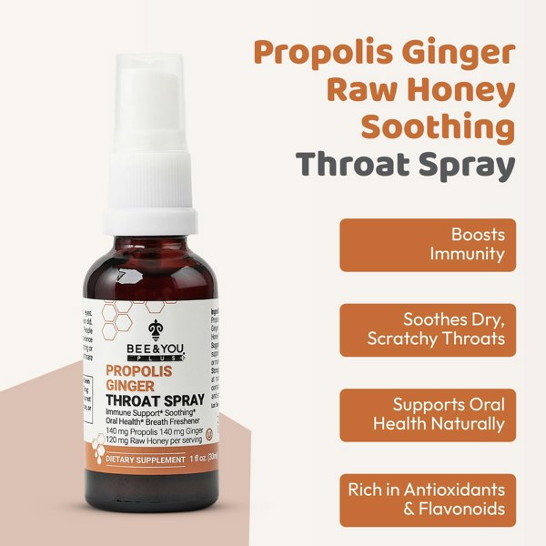 Bee and You Propolis Ginger Raw Honey Throat Spray with Menthol