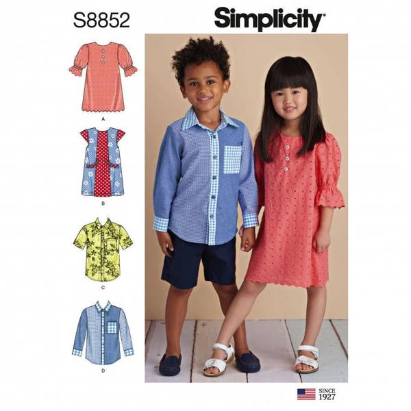 Simplicity Sewing Pattern 8852, Dresses, Shirts for Kids, A (3-4-5-6-7-8) - Intermediate