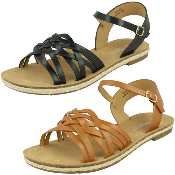 Savannah Ladies Savannah Flat Ankle Strap Sandal with Weaved Upper F00442