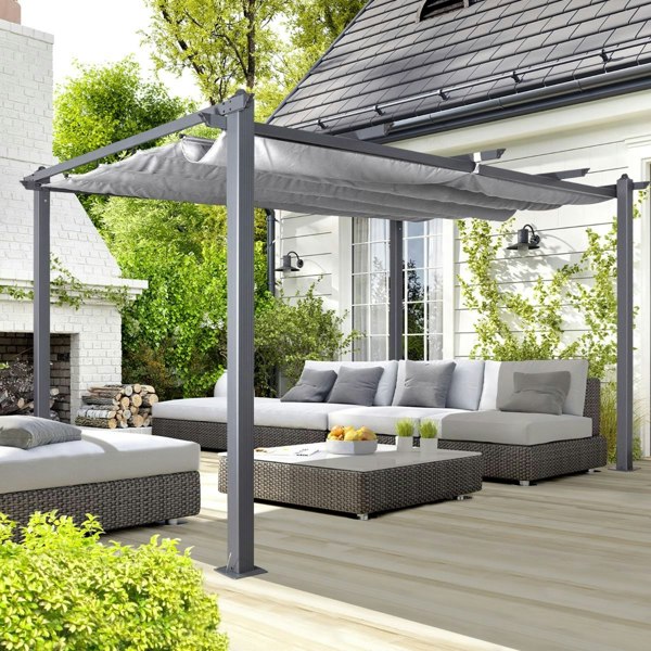 Oseasons Acorn Aluminium 4m Rectangular Pergola Gazebo in Grey