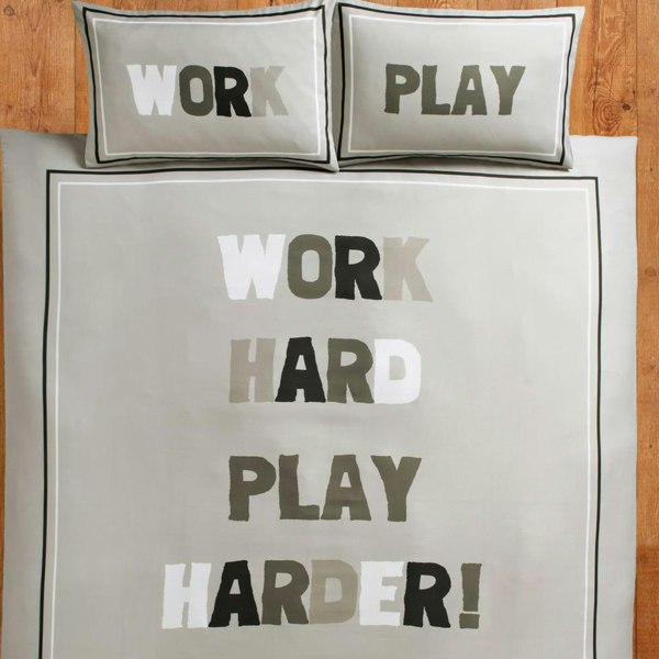 Velosso Motivational Typography Printed Cotton Blend Duvet Cover & Pillowcase Set, Neutral Colours, Button Enclosure