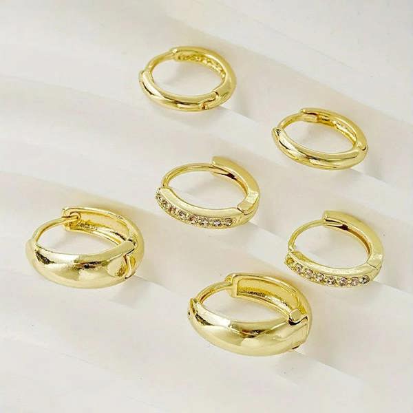 Elk & Bloom Set of Three 14k Gold Chunky Huggie Cubic Hoops