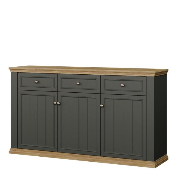 Furniture To Go Pontypool 3 Drawer & 3 Door Sideboard in Grey and Mauvella Oak