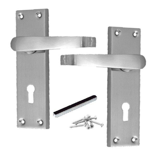 EDH Door Hardware Satin Nickel Door Interior Door Lock Handles-Victorian Straight Lock, 2 Pairs