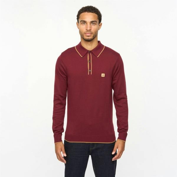 Gabicci V55GM09 Mens Lineker Long Sleeve Knitted Three Button Polo Gabicci Vintage - MULBERRY