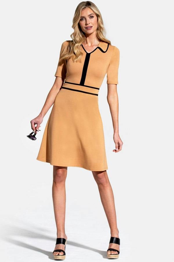 HotSquash Contrast Piping Dress with Flared Skirt