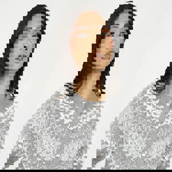 Brave Soul Grey Fairisle Cardigan With Faux Pearl Buttons - Grey Image 4