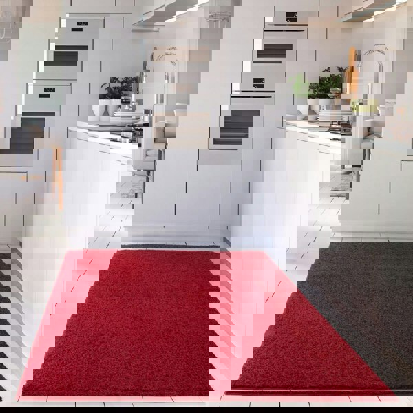 Shaggy Rug Plain Red non-shedding easy to clean