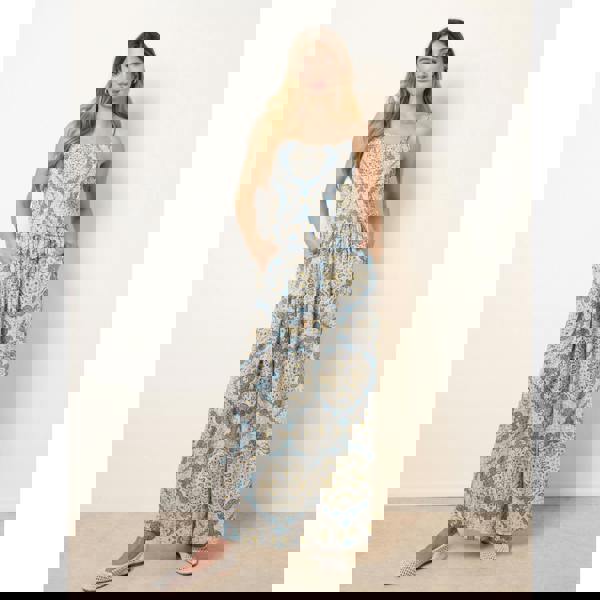 Blue Vanilla Shirred Drawstring Jumpsuit