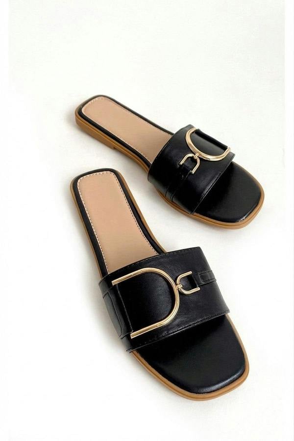 Ashleigh Gold Detail Sliders - Black_wb