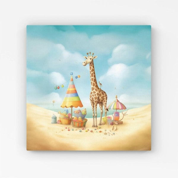 Warren Reed Giraffe On A Beach Holiday Canvas