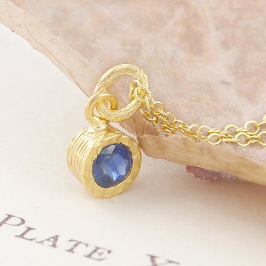 Blue Sapphire September Birthstone Gold plated Silver Pendant Necklace