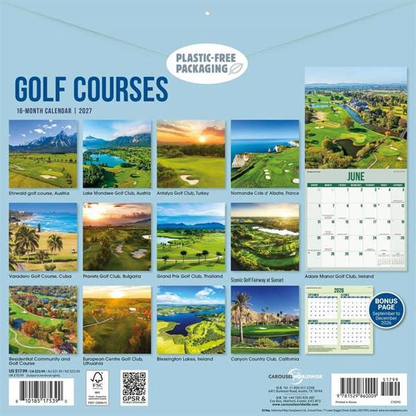 Golf Courses Photo Calendar 2027, Wall Calendars, Month To View, Sports, Gift