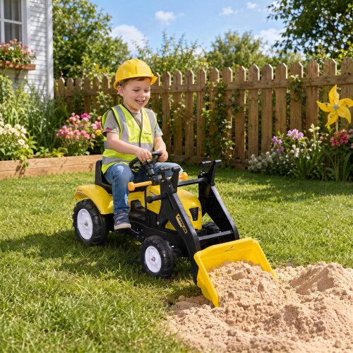 HOMCOM Pedal Go Kart Ride On Excavator W/ Front Loader Digger, Four Wheels Child