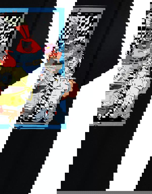 SpongeBob SquarePants Mens Black Checkerboard Group Short Sleeved T-Shirt