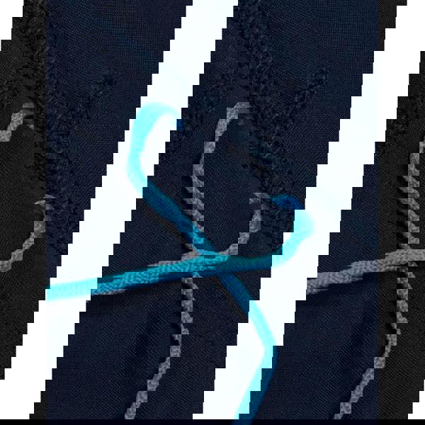 Bright blue braided drawstring on navy Enduraflex boys medley logo aquashorts