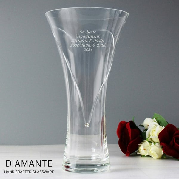 Personalised Memento Company Personalised Large Hand Cut Diamante Heart Vase