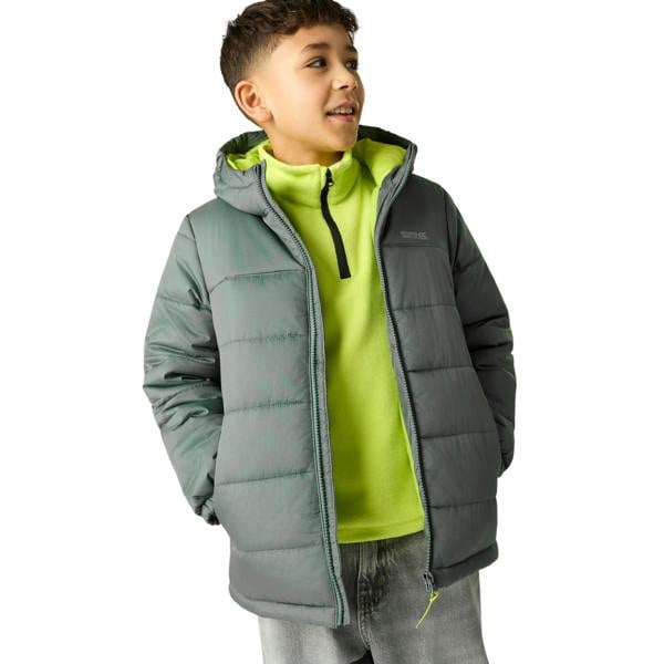 Regatta Childrens/Kids Lofthouse Plain Padded Jacket - Dark Forest Green/Wild Lime - 