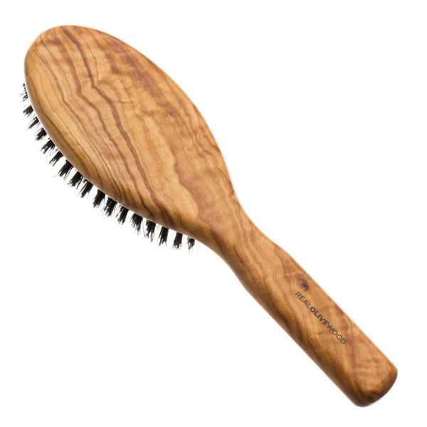 Hydréa London Premium Olive Wood Styling Hair Brush with Pure Boar Bristles – Smooth & Shine