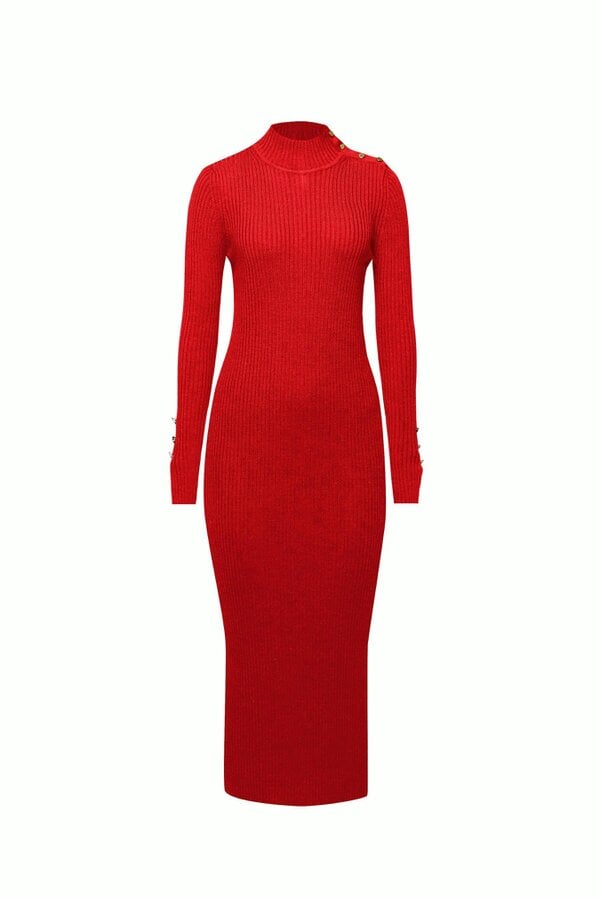 Adriana maxi ribbed wool dress in scarlet