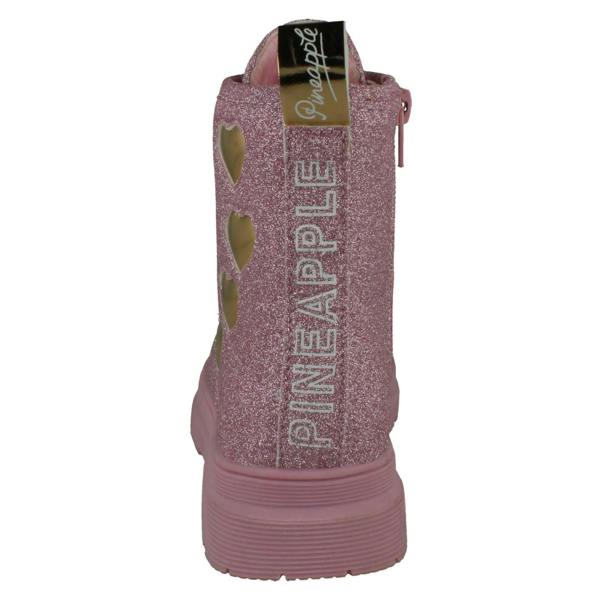 Pineapple Girls Pineapple Low Heel Lace Up Heart Glitter Boots with Inside Zip H4196