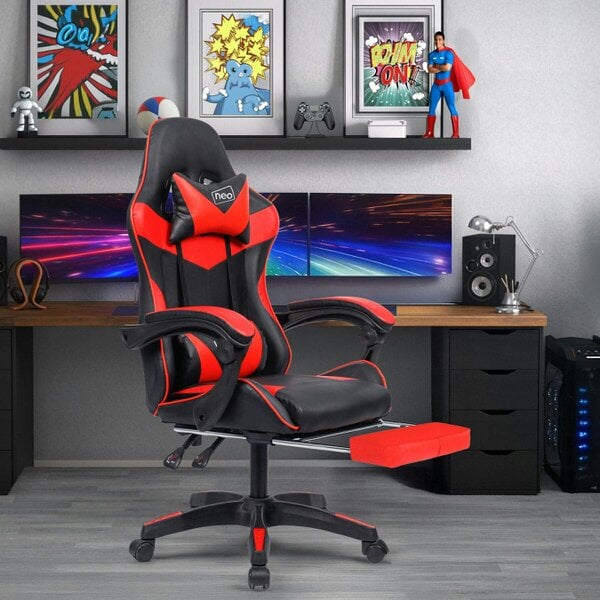 Neo Red & Black PU Leather Gaming Chair With Footrest