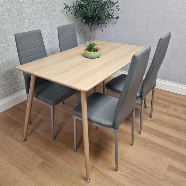 Kosy Koala Modern Wood Effect Dining Table Set With 4 Grey Faux Leather Chairs Dining Room Furniture