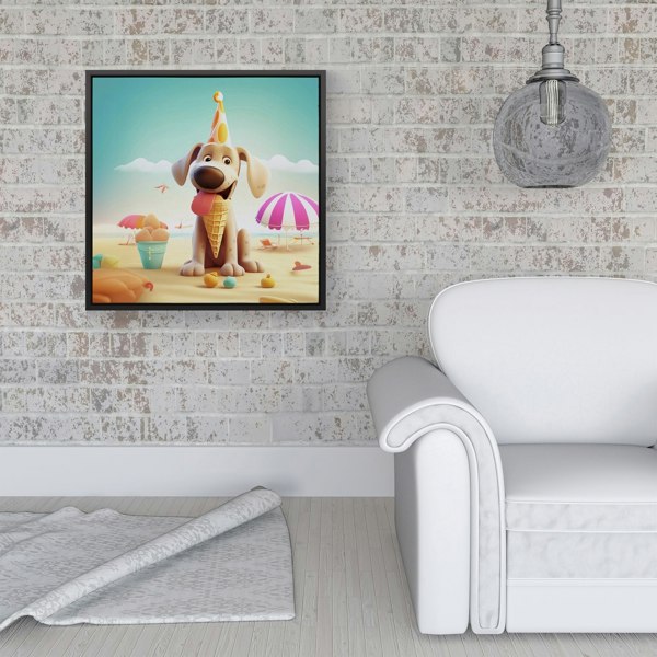 Warren Reed Dog On A Beach Holiday Framed Canvas