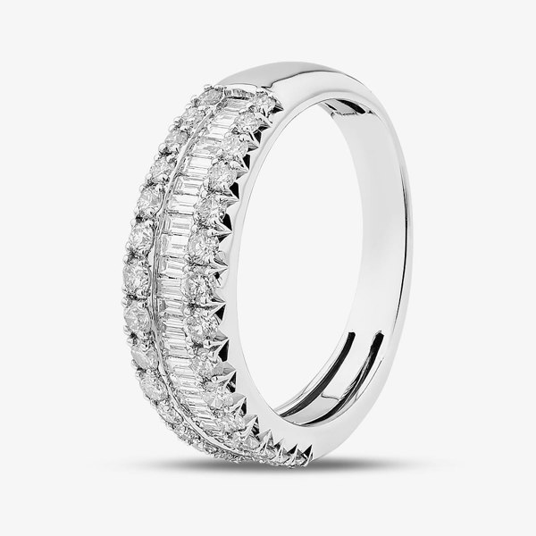 T. H. Baker 9ct White Gold 1.00ct Baguette & Brilliant Cut Diamond Three Row Ring THR44489-100