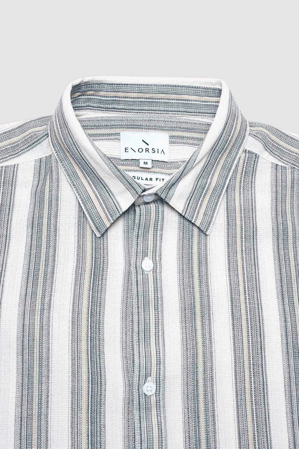 ENORSIA Mens Smoke Stripe Kent Collar Short Sleeve Shirt