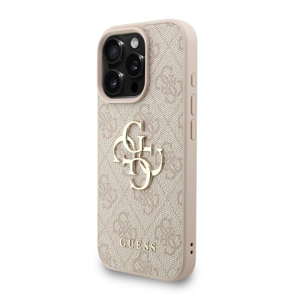 Guess PU 4G Metal Logo and Pearl Strap Case with MagSafe for iPhone 16 Pro Max 6.9" Pink - GUHCP16XP4GMGSP
