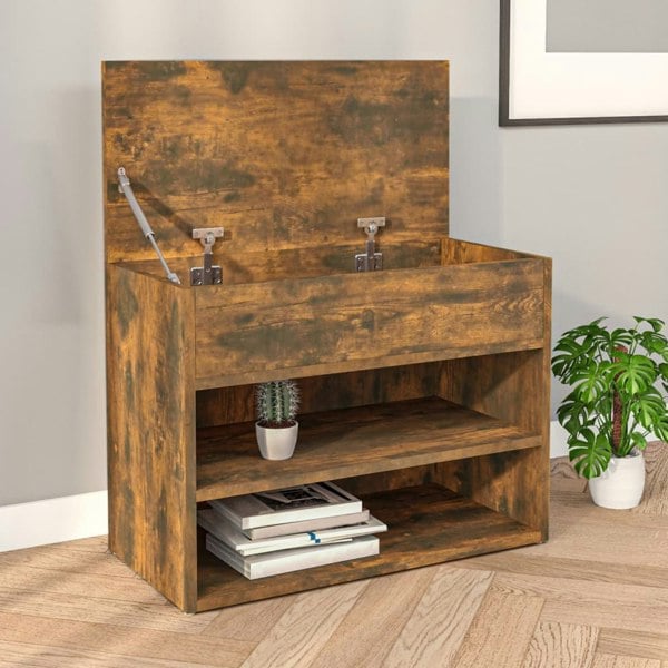 Berkfield Shoe Bench Smoked Oak 60x30x45 cm Engineered Wood