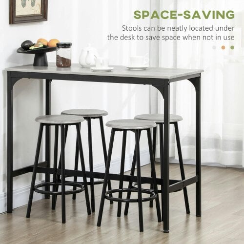 Wyld Haus Finani Wooden Grey And Black 5 Piece Industrial Bar Table And Stool Set