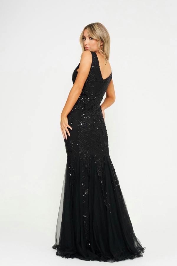 LuvForever Rainah - Black Sequin Maxi Dress